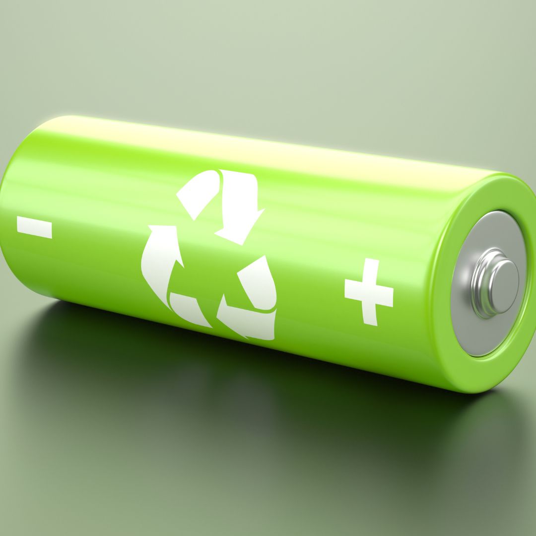 Battery with a recycle symbol on it