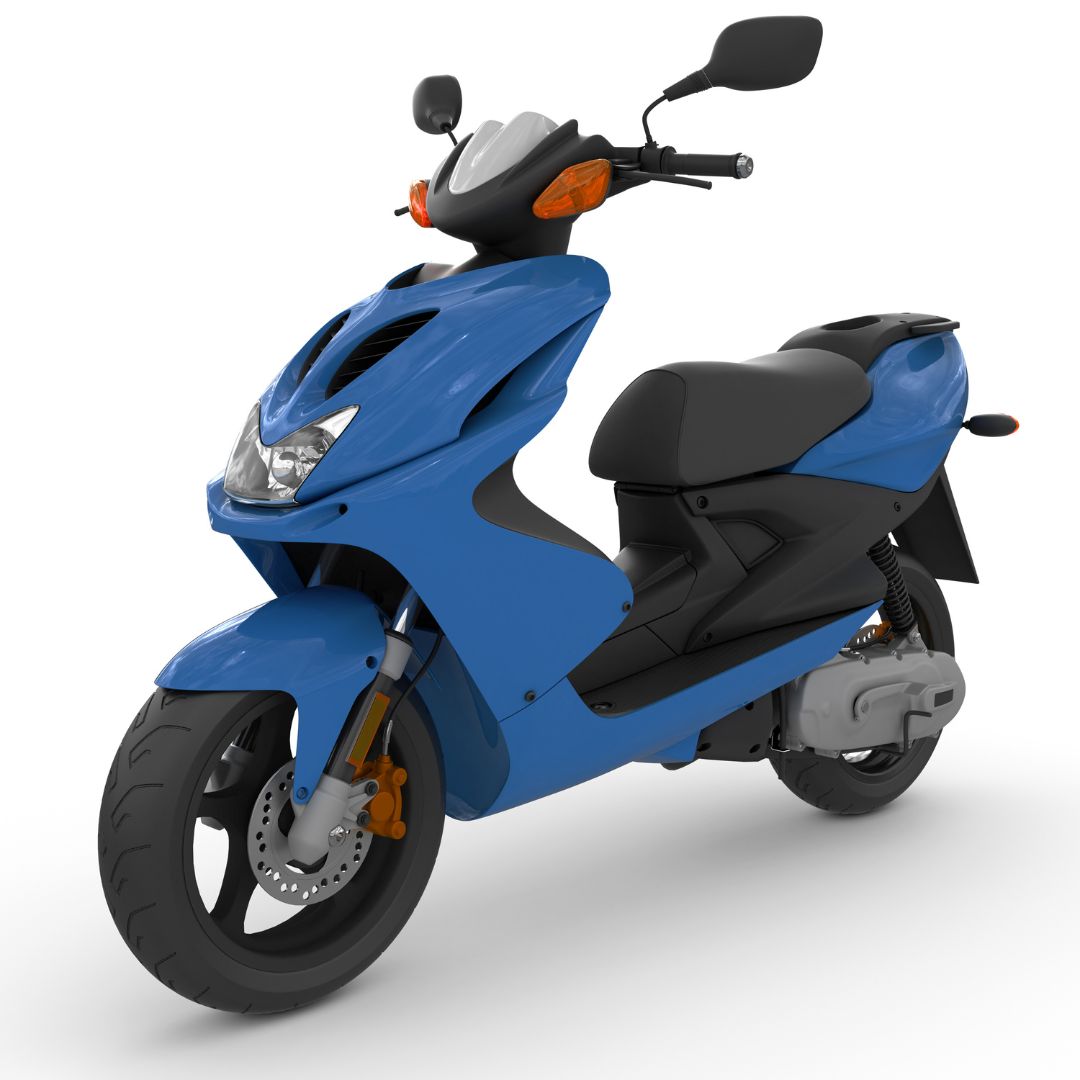 Blue scooter.